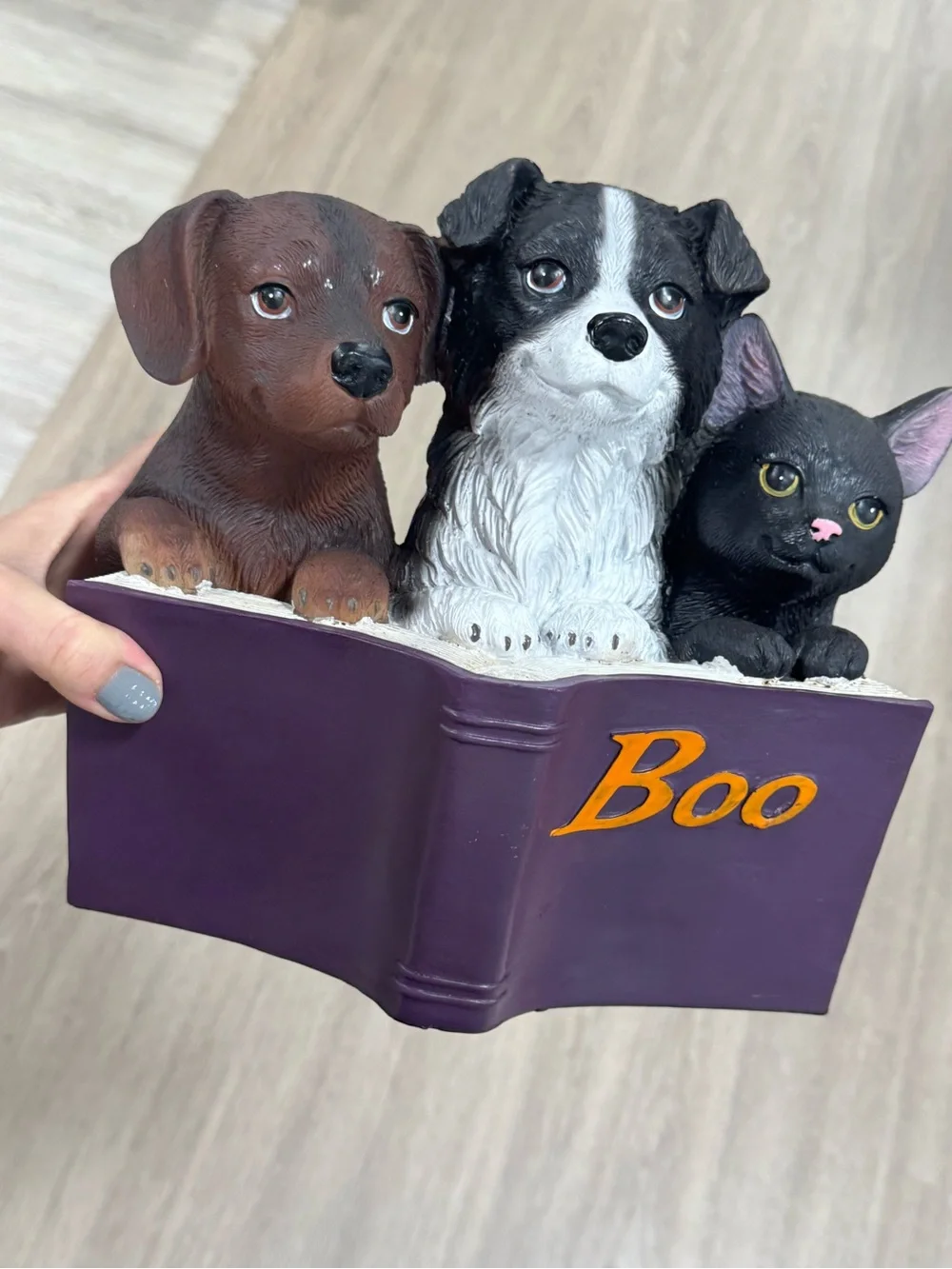 Decorative Pet Figurine Trio - Purple Book with Three Animals